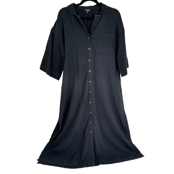 Madewell Lightestspun Cover-Up Collared Maxi Shirtdress Black‎ Size Small - Picture 4 of 11